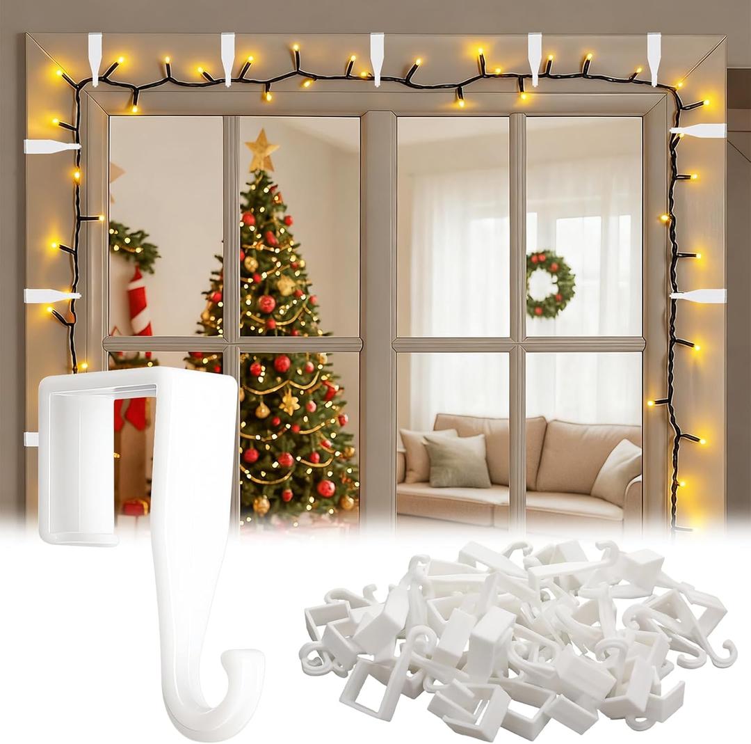 50 Pcs Christmas Light Clips for Window Door Hang Christmas Decoration Strings Light Plastic Holder Hang Seasonal Outdoor Lights Xmas Decorations Hooks Clip for Holiday Outdoor Window Door