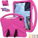 for iPad Pro 12.9 inch Kids Case 6th/5th/4th/3rd Generation (2022/2021/2020/2018) with Kickstand/Pencil Holder/Handle Stand Lightweight Soft EVA Shockproof Heavy Duty Protective Cover, Rose