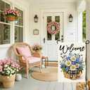 Spring Welcome Daisy Flower Basket Garden Flag 12x18, Rustic Spring Floral Yard Decor, Double Sided Burlap Outdoor Welcome Flag for Porch Lawn Patio DF117