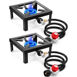Suclain 2 Pcs Single Burner Propane Stove Camp Stove with Regulator and Hose Square Outdoor Heavy Duty Propane Burner Cooker for Kitchen, Home Brewing, Camping, Barbecue Grilling, Garden