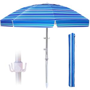 8ft Large Beach Umbrella,Heavy Duty Wind Resistant Portable Sun Shade w/Tilt Pole&Sand Anchor,Shoulder Carry Bag,Removable Hook,UV 50+ Protection,Air Vents Design for Patio Garden Pool