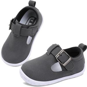 JOINFREE Toddler Shoes Girls Boys Lightweight Dress Shoes Wide Barefoot Flats Fashion School Shoe Kids Fall Walking Sneakers (Black)