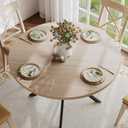 ChooChoo 47.2 Inch Round Dining Table for 4, Farmhouse Wood Kitchen Table, Circle Dinner Table for Kitchen & Dining Room, Natural Oak