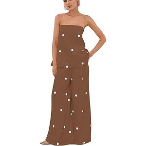 Women 2 Piece Outfits Polka Dot Summer Pants Set Strapless Tube Top High Elastic Waist Wide Leg Pants Lounge Sets L