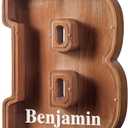 Summidate Customized Name Extra Large Wooden Piggy Bank for Kids Boys Girls Alphabets Letter A-Z Coins Bills Money Change Saving Box (Laser Engraved) Educational Toys 12"- Letter B