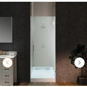 WOODBRIDGE 28" x 76" Pivot Frameless Single Swing Hinge Shower Door with Polished Chrome Trim, 3/8 in. (10mm) Thickness Shattered-Proof Tempered Clear Glass
