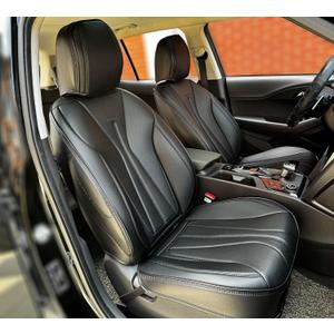 PINCTROT Car Seat Covers Front Set, Breathable Soft Pebbled Leather, Luxury Waterproof Seat Cushion, Airbag Compatible, Seat Protector Universal Fit Most Cars (Front Set, All Black)