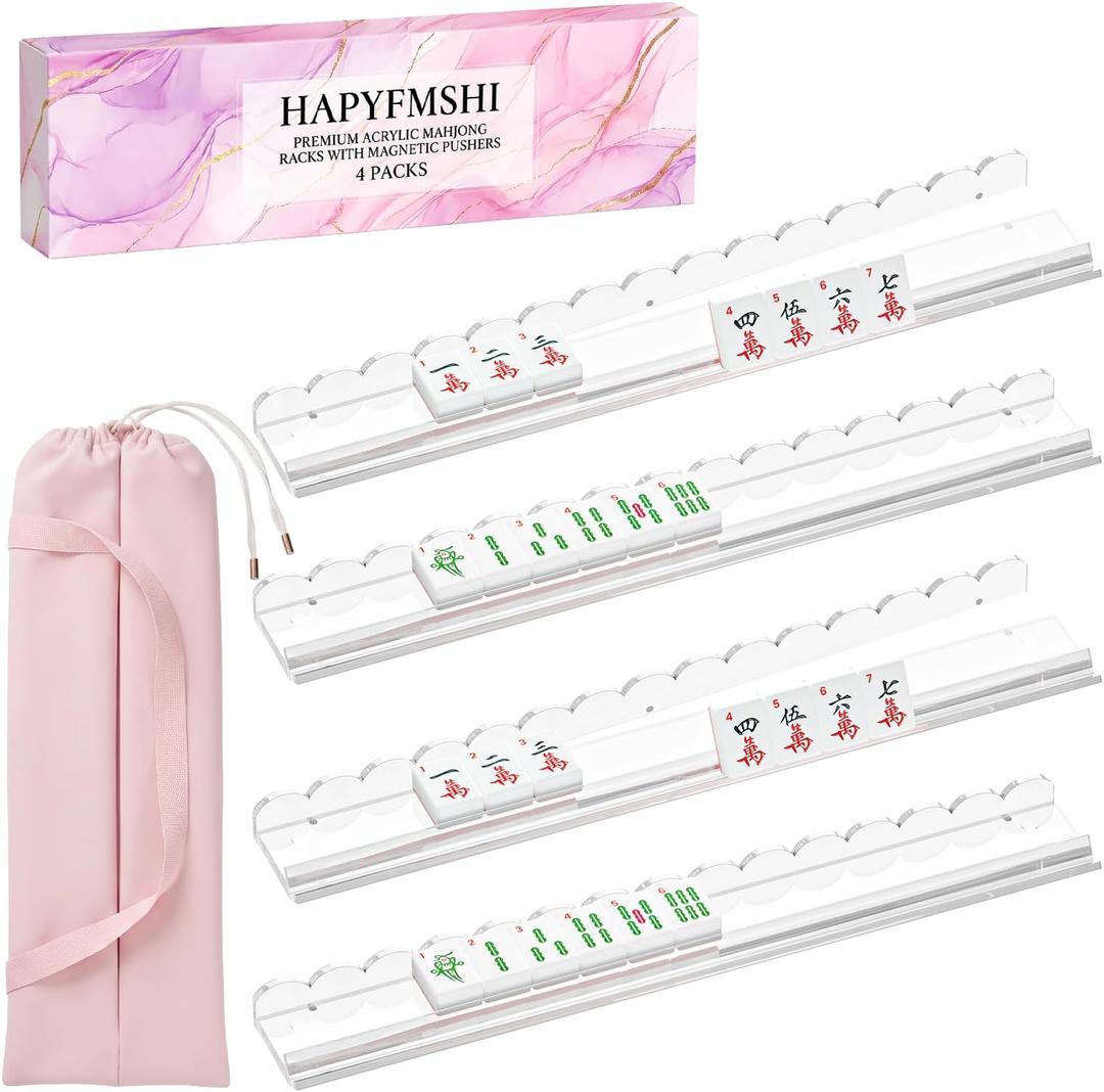 4 Pack 20-Inch Clear Acrylic Mahjong Racks with Pushers & Bag