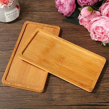 Mini Bamboo Display Tray 11x6, Small Decorative Bamboo Trays for Vanity, Plants, Candles, Keys, Soap, Jewelry, Tealight 
