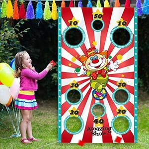 Blulu Carnival Toss Game Banner with 3 Bean Bags Carnival Game for Kids and Adults in Indoor Outdoor Activities Circus Theme Birthday Party Decoration Supply Set