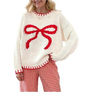 SOLY HUX Women's Y2k Bow Sweater Crewneck Long Sleeve Knit Pullover Tops Oversized Sweaters (L)