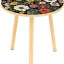 Mandala Round End Table, Small Side Table with Colorful Flowers Finish, Retro Modern Small Coffee Table for Balcony, Living Room(15.7" Dia. x 18.5" H, Colorful, Round)