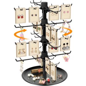 Rotating Earring Display Stand, 4-Tier Jewelry Display for Vendors with 80 Hooks, Large Capacity Jewelry Rack Necklace Bracelet Holder Keychain Display for Retail-Black