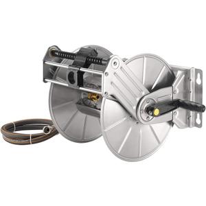 Giraffe Tools Stainless Steel Garden Hose Reel Heavy Duty, Wall/Floor Mounted Stainless Water Hose Reel Retractable with Crank, 150-Feet 5/8" Hose Capacity (Large, Silver)