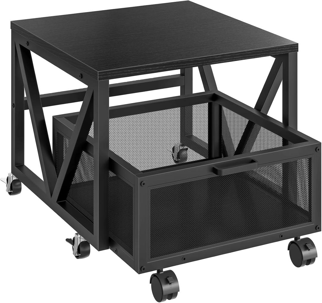 HOOBRO Mini Fridge Stand with Movable Storage Basket, Mini Fridge Cabinet with Wheels, Sturdy Metal Frame, for Home, Office, Dorm, Black BB255TL01