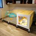 Rabbit Hutch Outdoor with Wheels for 2 Rabbits, Rabbit House with Play Pen with Several Accessories, Indoor Portable Metal Wire Yard Fence (37x16x47 cm)