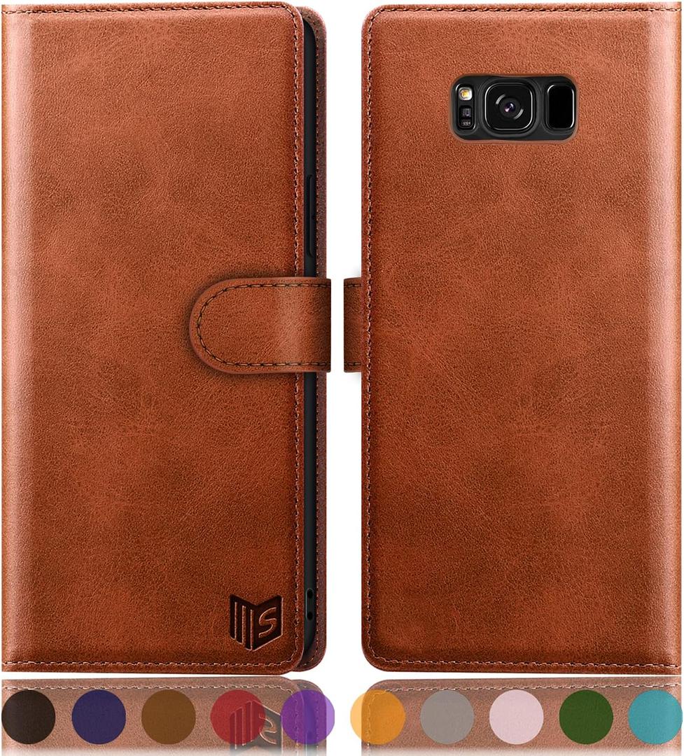 SUANPOT for Samsung Galaxy S8 5.8"(NON S8+ 6.2") with RFID Blocking Leather Wallet case Credit Card Holder, Flip Folio Book Phone case Shockproof Cover Women Men for Samsung S8 case Wallet Light Brown