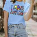 Autism Awareness Shirt Women Autism Shirts Autism Support Tops in April Blue Autism Mom Clothes Special Education Tees (Blue, S)