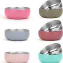 ShineMe Stainless Steel Bowls for Kids, 6 pack Toddler Bowls with Removable Colorful Silicone Sleeve, Unbreakable Baby Bowls for Soup, Cereal, Yogurt, Snacks... (6pack pink red green blue cyan and rose red)