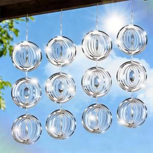 Superlong Bird Deterrents for Outside, 12 Discs Stainless Steel 3D Wind Spinners Garden Decor, 4 Sets Reflective Bird Scare Devices to Keep Woodpeckers, Pigeons Away from Patio, Balcony, Porch, Deck