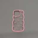 QLTYPRI Cute Bow Case for iPhone 13/iPhone 14, Clear Ribbon Bow Pattern Curly Wave Edge Aesthetic Transparent Phone Case, Slim Shockproof Protective Phone Cover for Women Girls - Pink