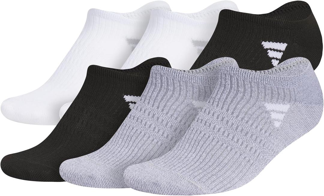 adidas womens Superlite No Show Socks (6-pair Pack) Low Profile Below Ankle (Medium, White/Black/Grey)