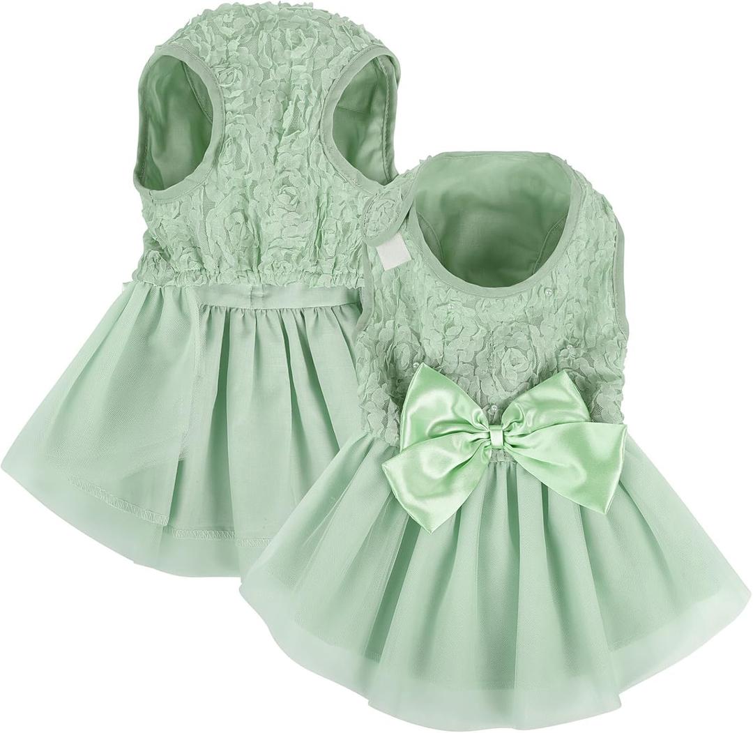 ASENKU Dog Dress Pet Wedding Dress Princess Lace Puppy Birthday Party Outfit Formal Apparel Girl for Small Medium Dogs Cats (Small, Green)