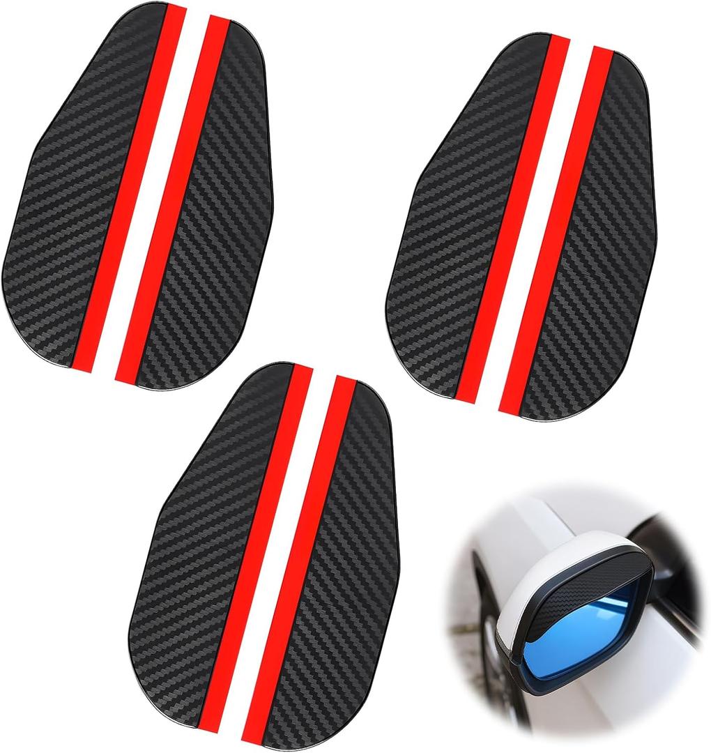 3 Pair Auto Exterior Mirror Shade Rain Guard Visor, Smooth Black Carbon Fiber Style Rear View Rain Eyebrow for SUV Truck Sedan, Universal Auto Mirror Shade for Driving Protection in Rain Snow
