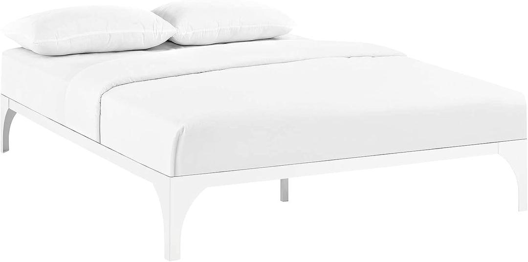 Modway Ollie Steel Modern Full Platform Bed Frame Mattress Foundation with Slat Support in White