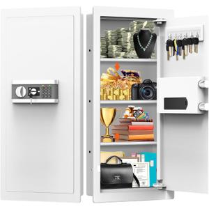 31.5" Tall Fireproof Wall Safes Between the Studs 16" Centers, Hidden Wall Safe with 3 Removable Shelf & Silent Mode, Heavy Duty Wall Mount Safe for Money Jewelry Passport Documents Valuables (White)