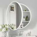 Keonjinn 26 Inch White Medicine Cabinets with Mirror for Bathroom, Round Farmhouse Medicine Cabinet, Circular Surface Mount Medicine Cabinet Only, White Metal Framed Medicine Cabinets with Mirror