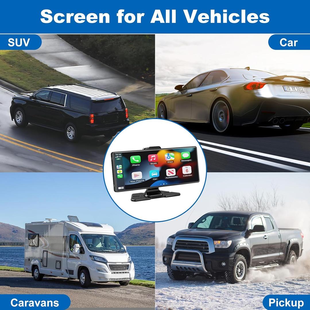 10.26" Apple Carplay Screen for Car, Portable Wireless Apple Carplay & Android Auto with 4K Dash Cam and 1080p Backup Camera, Car Audio Receivers GPS Navigation, Voice Control, Bluetooth ,Mirror Link, FM
