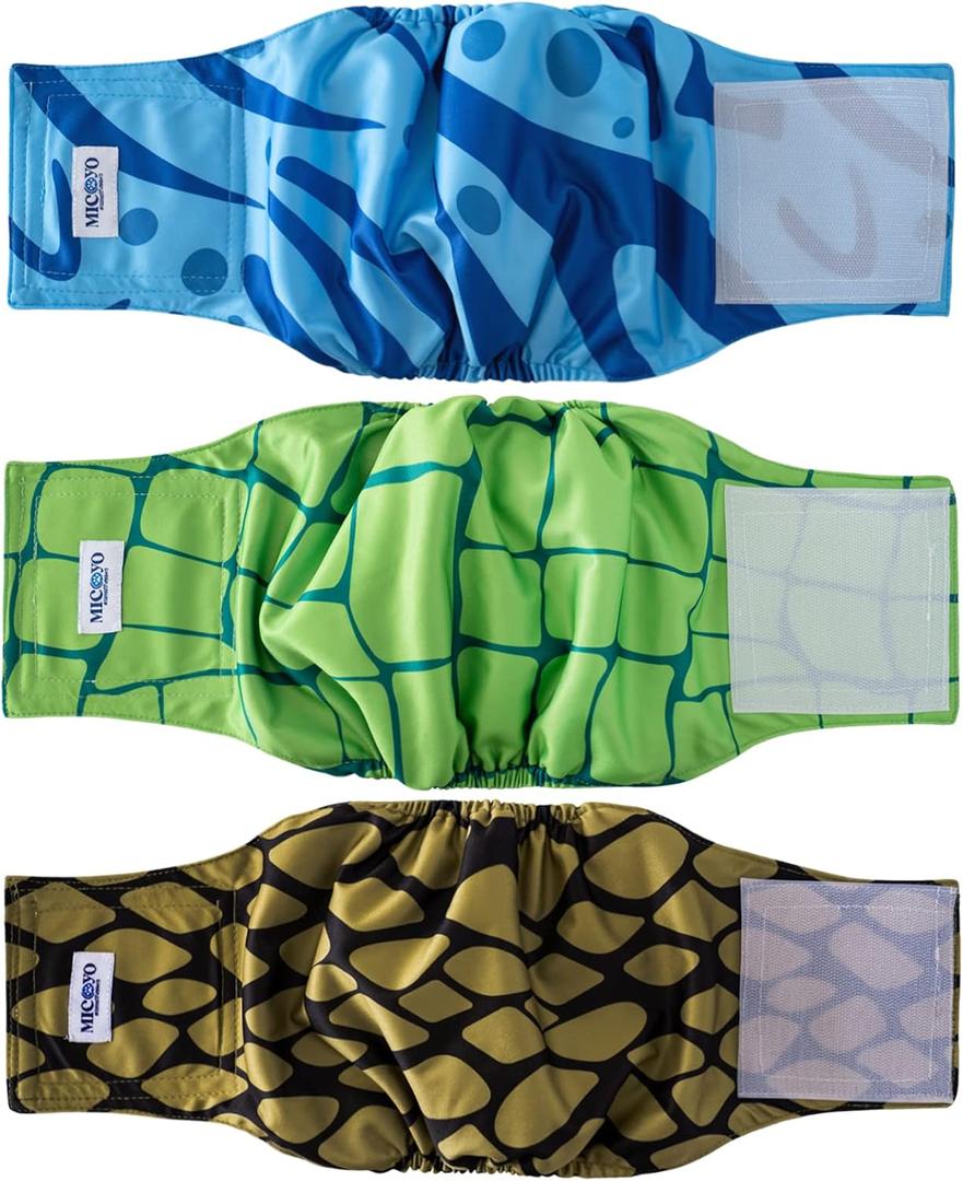 MICOOYO Belly Bands for Male Dogs, 3 Pack Reusable Dog Diapers Male for Puppy Doggie, Washable Male Dog Wraps (L, Rainforest)