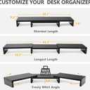 TAVR Dual Monitor Stand Riser Office Desktop Organizer Stand for 2 Monitors, Adjustable Length and Angle 3 Shelf, Extra Long Multifunctional Wooden Stand up to 43.3" fit Computer, Laptop, TV, Black