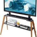 MyGift Modern TV Stand with Shelf for Flat Screens, Minimalist Metal and Beech Wood Television Mount Stand, Holds up to 75 Inches, Large