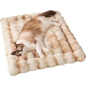 SOMAHE Cat Bed, Plush Faux Fur Kneading Flat Mat - Machine Washable Fluffy Pet Bed for Indoor Cats, Non-Slip Small Kitten Bed, Therapeutic Knead Cat Mat for Couch & Window Sill, 23"15" Inch,Camel