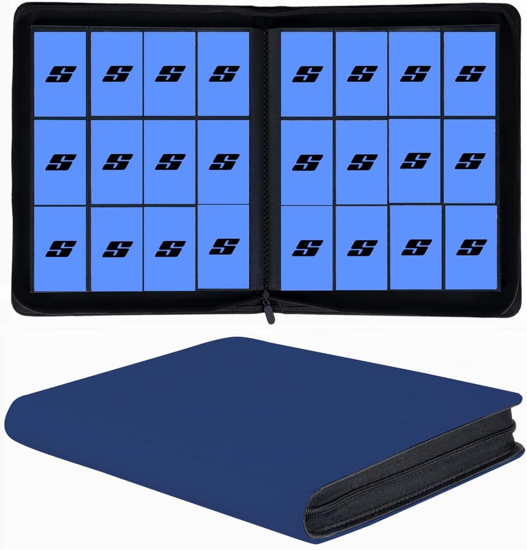 12 Pocket 720 Pockets Trading Card Binder, Ringless Side Loading Card Holder Album, Trading Card Album Fit for YuGiOh, MTG, TCG, Game Cards, Sports, Business Cards (Blue)