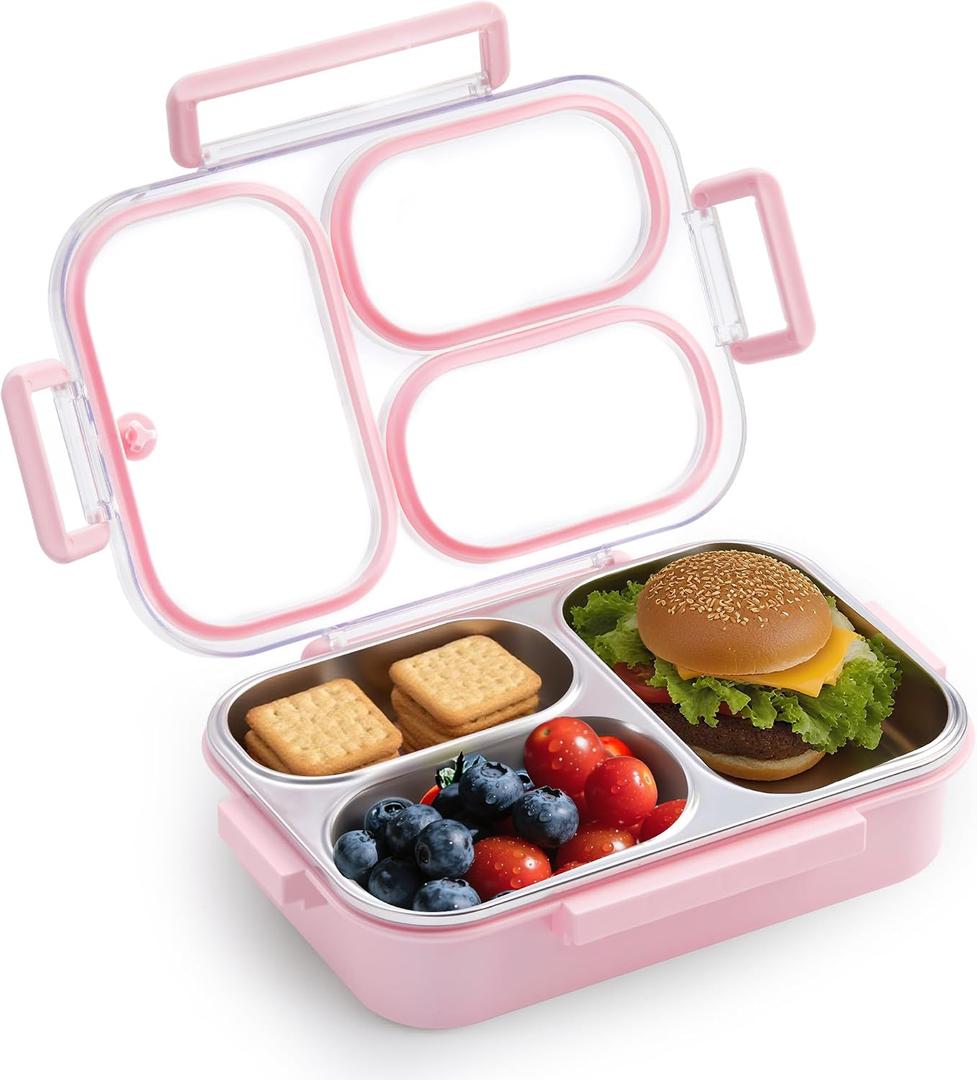 Kabbas Stainless Steel Bento Box Kids & Adults - 25 oz Leakproof Lunch Box with 3 Compartments, Premium 304 Stainless Steel Lunch Box for Kids, Dishwasher Safe, Suitable for School, Office, Outside