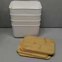 Citylife 4 PCS Storage Bins with Bamboo Lids Plastic Storage Containers for Organizing Stackable Storage Box with Handle, 10.23 x 7.08 x 6.3 inch (White)