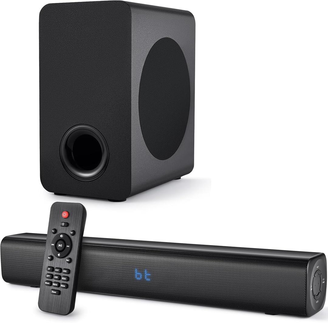 Fansbe Direct Sound Bar Speakers Bluetooth Wireless, TV Speakers Sound Bar Subwoofer, Home Theater Surround Sound Bar HDMI(ARC) Optical AUX USB 2.1ch Home Audio Sound System TV PC Wall Mount, Black