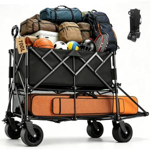 700L Large Capacity Double Decker Wagon Collapsible Wagon with Tailgate 55'' Extra Long, Foldable 600lbs Heavy Duty Beach Cart with All-Terrain Big Wheels,Utility Carts, Sports,Outdoor,Shoping Cart