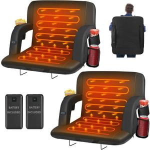 HOPERAN Dual-Sided Heated Stadium Seats for Bleachers with Back Support, 20000mAh Power Bank Included Stadium Chair, 3 Levels Heating Stadium Seating for Bleachers Seat with Backrest (25", Black-2pc)