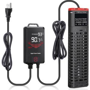Aquarium Heater 1000W Submersible Fish Tank Heater with Double Quartz Tubes and LED Display Temperature Controller for 150-300 Gallon, Suitable for Saltwater and Freshwater
