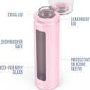 Ello Syndicate 20oz Reusable Glass Water Bottle with One-Touch Leak Proof Flip Lid, Protective Non-Slip Silicone Sleeve, Carry Loop for Coffee, Tea and Water, BPA-free, Dishwasher Safe, Cashmere Pink