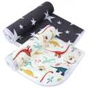 2Pcs Diaper Changing Pads for Baby, Dinosaur Change Mat, 3Layers Waterproof Change Pad Foldable Absorbent Mats for Women, Reusable Incontinence Underpads for Patient 24''x30'' (Dinosaur Black Star)