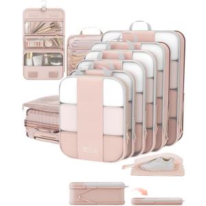 10 Set Compression Packing Cubes for Travel Gifts Women Mom, OlarHike Luggage Clothes Organizer for Travelers, Airplane/ Cruise/ Car/ Train Travel Essentials, Compressible Expandable Saver Space Bags(Beige)