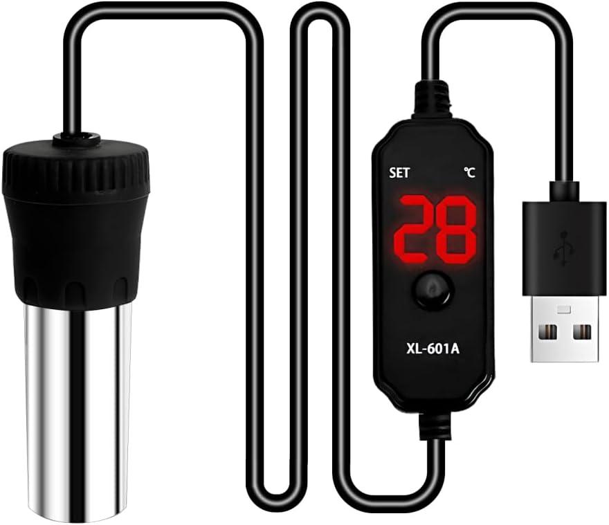 MiOYOOW Aquarium Heater, 15/25W USB Fish Tank Heater with LED Digital Temperature Display for Tanks Under 3/5L
