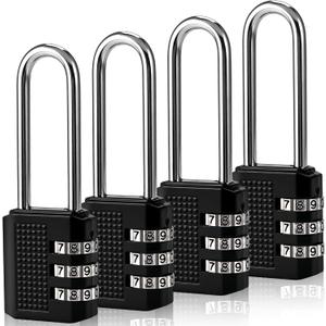 Faburo 4 Pack 2.2 in Long Shackle Small Combination Locker Lock, Padlock Combination with 3 Digit Codes, Resettable Luggage Locks, Combo Gym Locker Suitcase Gate Pad Lock (Black)