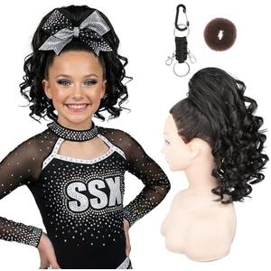 SEIKEA Cheer Ponytail Hair Piece, 14" Curly Cheerleader Hairpiece Ponytail Extension for Cheerleader Competition, Dance Black Brown