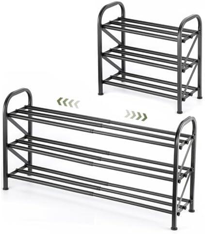 Atrastout 3-Tier Shoe Rack for Closet, 16"-33" Expandable ShoeRackAdjustable for Entryway Closet Doorway SturdyMetal, Black